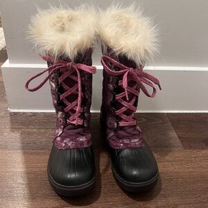 Purple Sorrel Big Kids Fur Lined Snow Boot